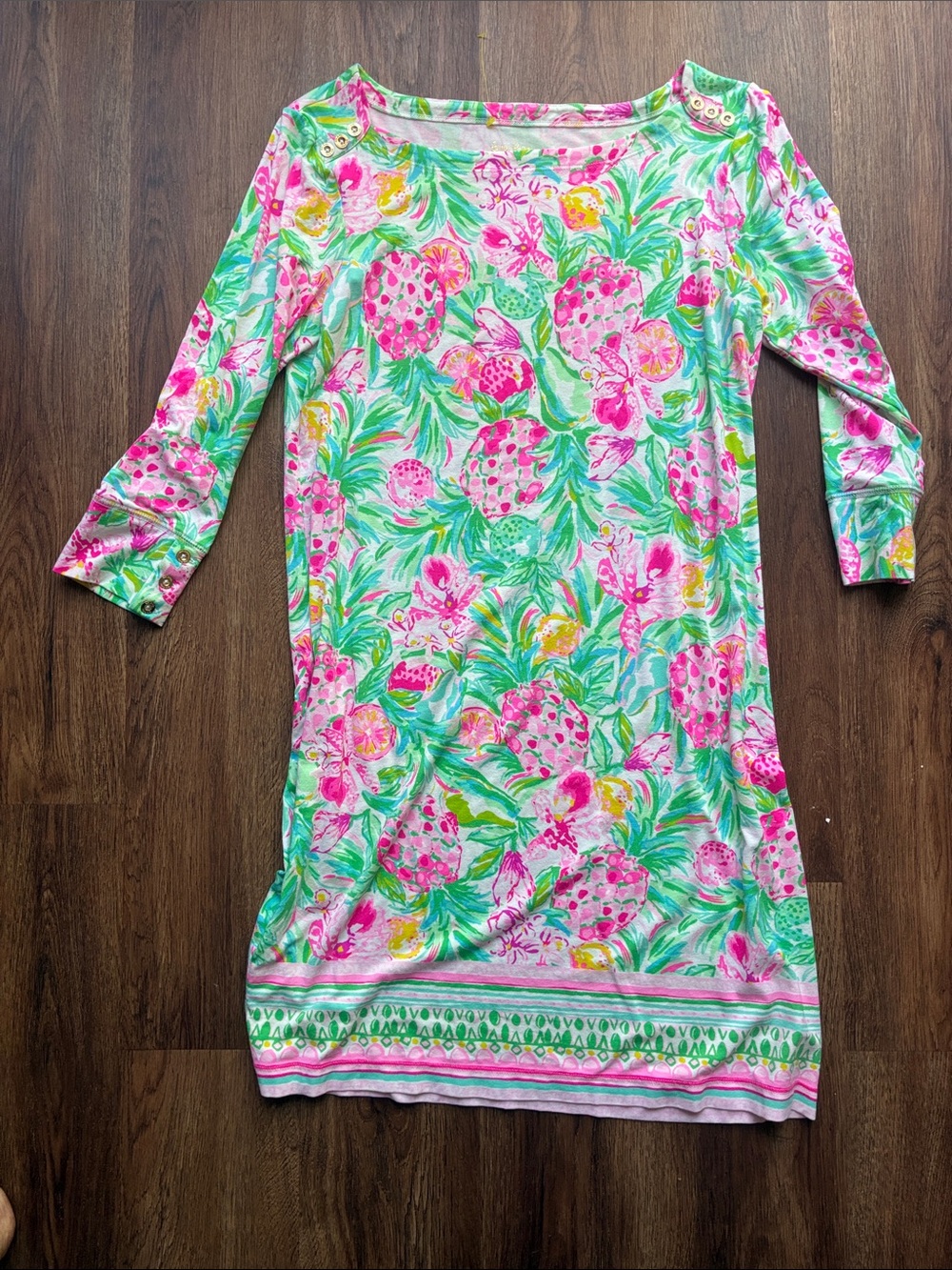 Tropical Pink & Green Floral Shift Dress